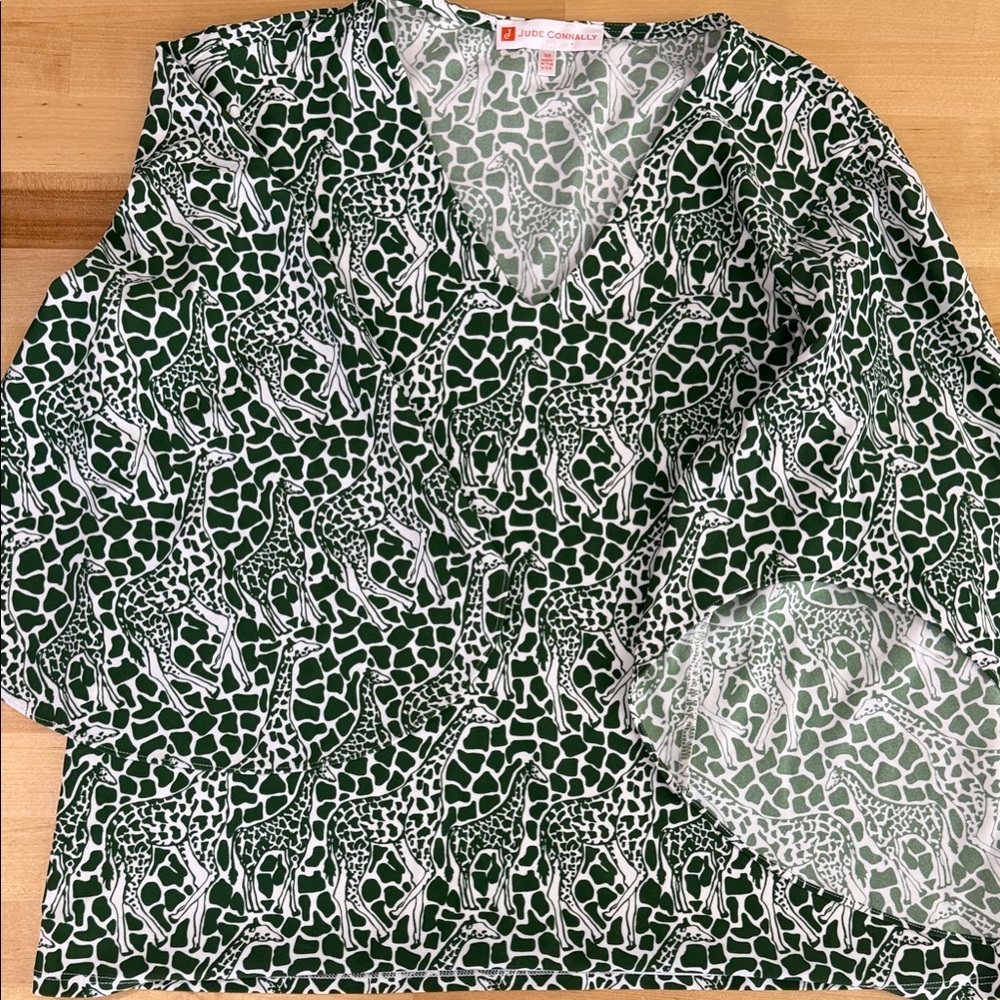 Jude Connally Hidden Giraffe Jungle Green Blouse XS